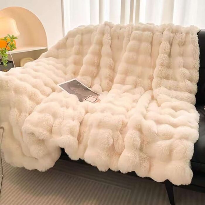 LATB Plush Cozy Cream Faux Fur Throw Blanket 60 x 80 in. Shag Blanket
