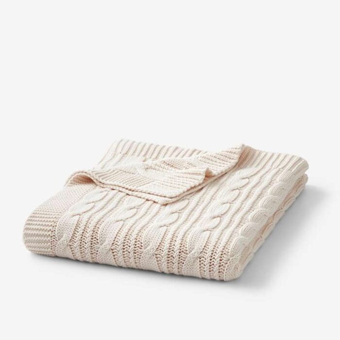 Chunky Cable Knit Natural Cotton Woven Throw Blanket