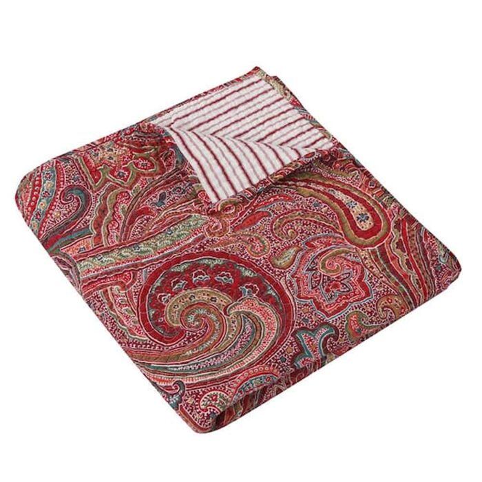 Spruce Red Paisley Quilted Cotton Throw Blanket